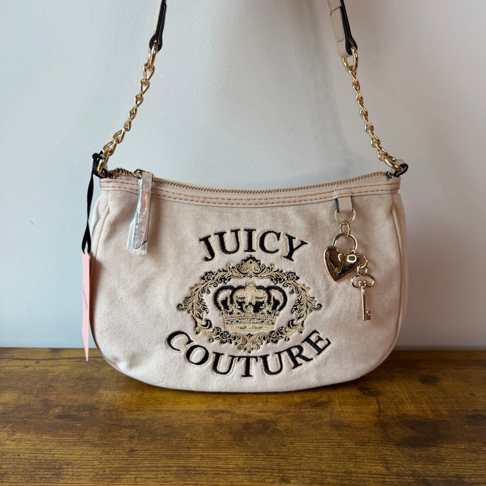 New Juicy Couture Falling For Juicy Sandstone Brown Shoulder Handbag Gold Y2K